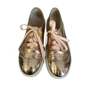 Oxford Shoes Shellys London Metallic Pink Vintage Inspired Low Platforms Size 10